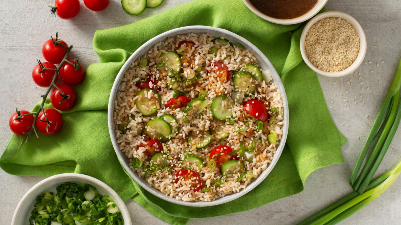 Garden Rice Cucumber Salad with Tomatoe