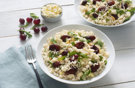 vegetarian-salad-with-arugula-roasted-grapes-feta-cheese-and-sliced-almonds