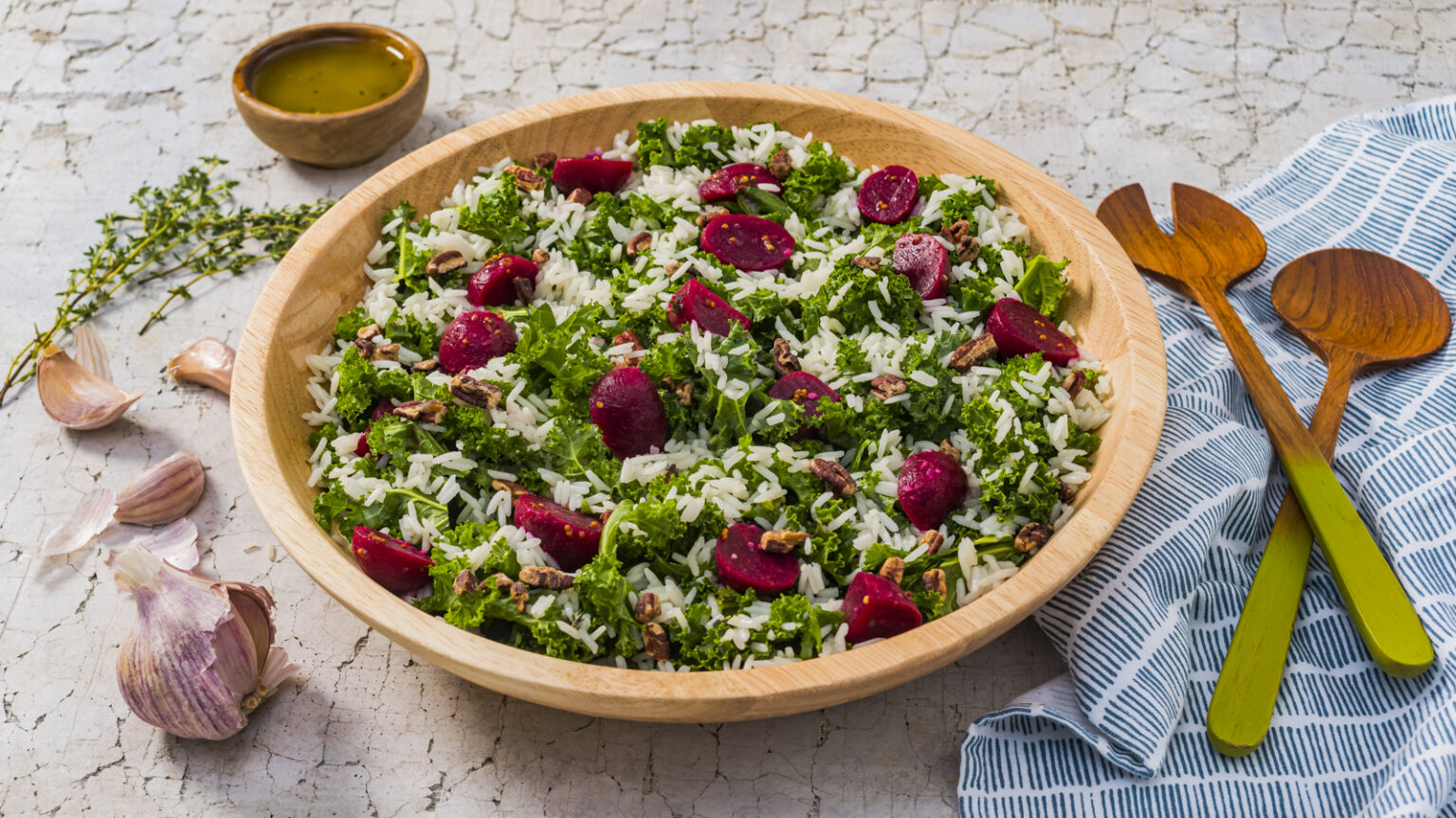 Beet, Kale and Jasmine Rice Salad with Cider Dressing