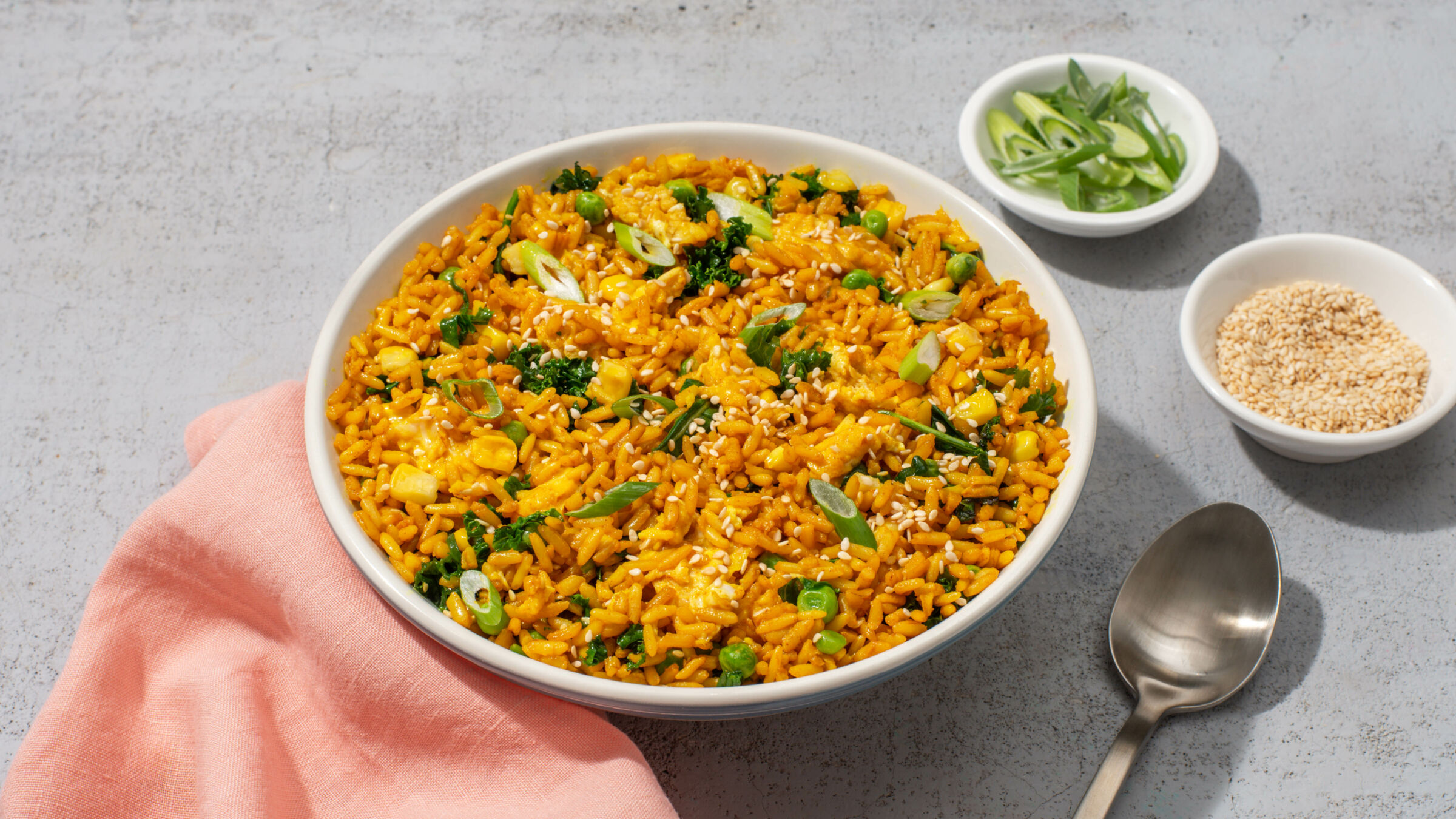 Turmeric fried rice recipe with green vegetables