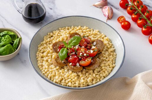 Sun-Dried Tomato Bruschetta Pearl Couscous Bowl with Chicken Sausage