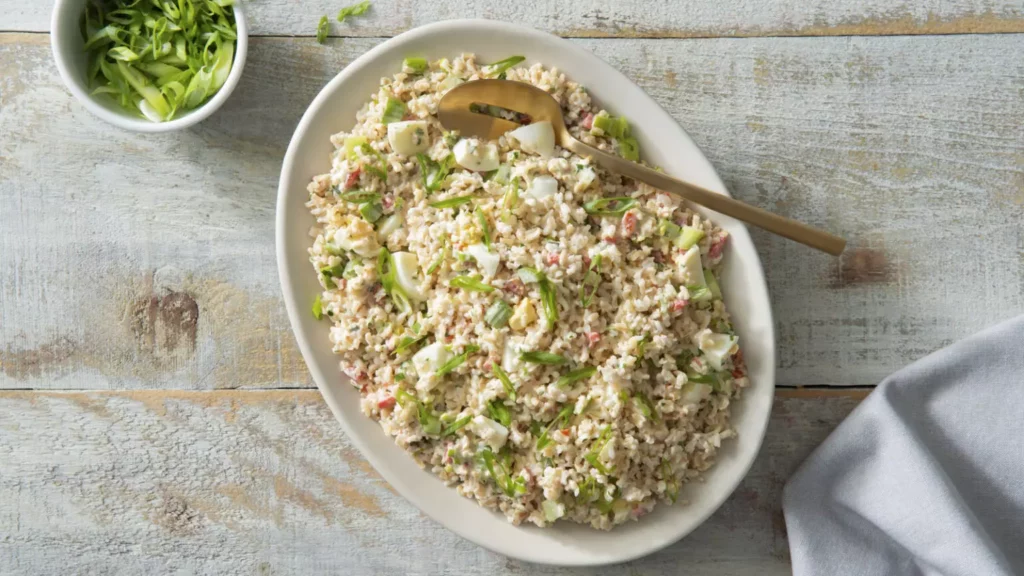 california creamy rice salad with mayonnaise